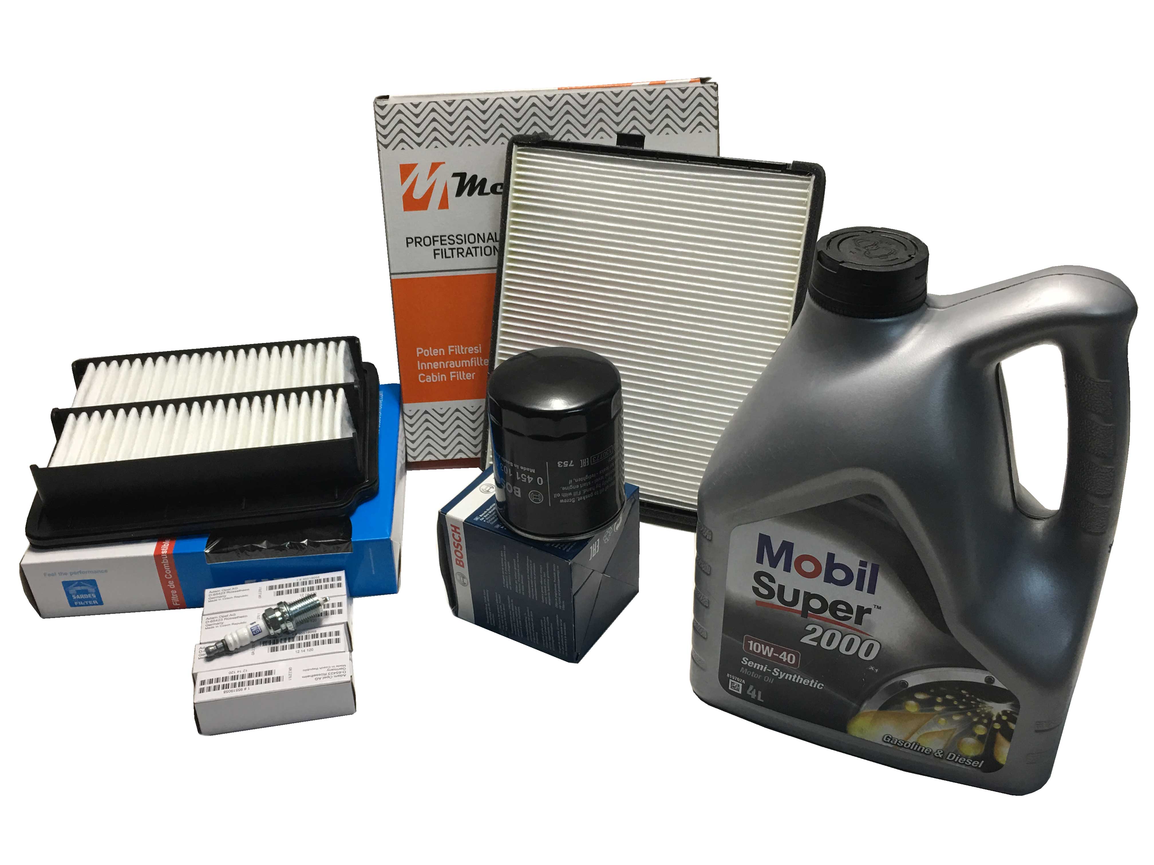 Chevrolet Aveo Sedan modeller için uygun Chevrolet Kalos Bakım Seti 4 Lt Motor Yağı, 4 Ad Buji, Yağ, Hava, Polen Filtreleri İTHAL